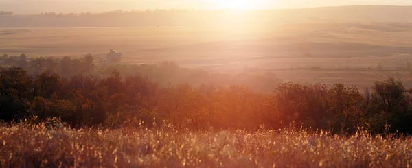 Landscape Morning Rays Rising Sun — Stock Photo, Image