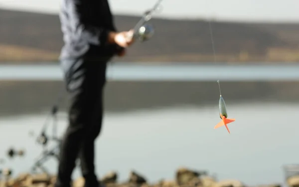 Fischer Karpfen Angler Wirft Eine Markierung — Stockfoto