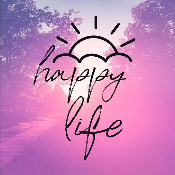 Zbliżenie logo - Cytat - Szczęśliwe życie — Zdjęcie stockowe