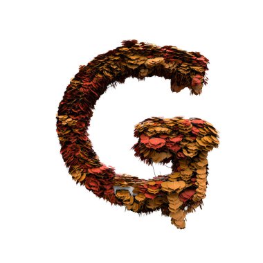 3D çizim sonbahar alfabesi ile kırmızı sarı bırakır. izole harf G 3d render