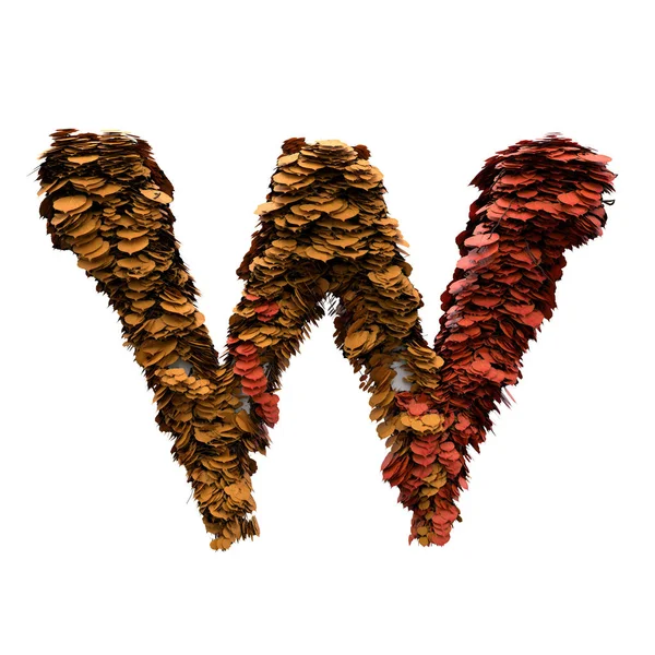 3D çizim sonbahar alfabesi ile kırmızı sarı bırakır. izole harf W 3d render