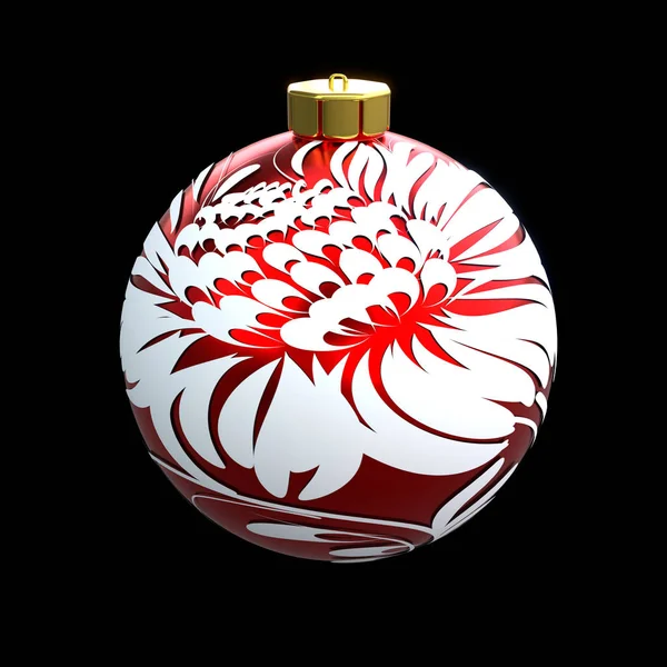 Obrázek Červené Bílé Vánoční Koule Petrykivka Ornament Černém Pozadí Samostatný — Stock fotografie