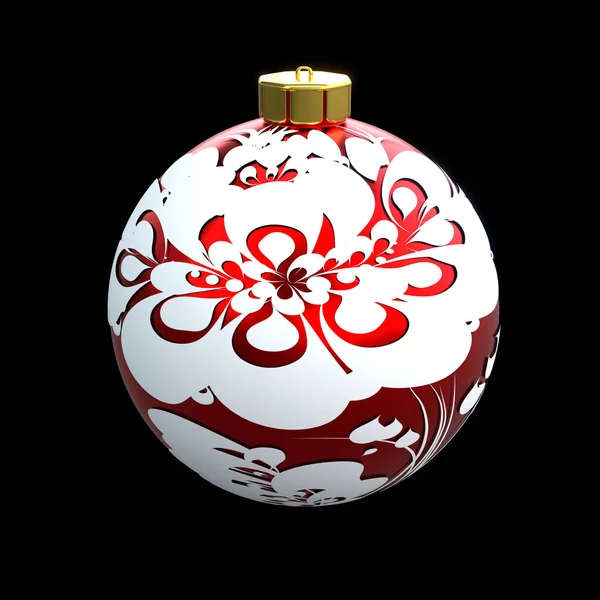 Obrázek Červené Bílé Vánoční Koule Petrykivka Ornament Černém Pozadí Samostatný — Stock fotografie