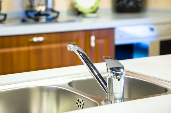 Clean chrome tap and  washbasin — Stock Photo, Image