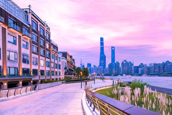 Stad Skyline Bij Schemering Shanghai World Financial Center Jin Mao — Stockfoto