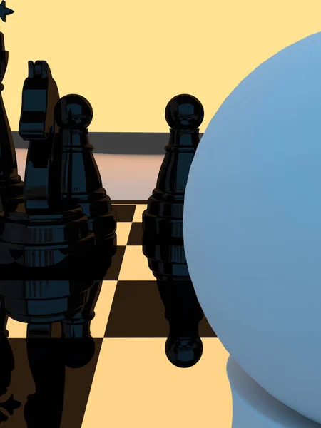 Визуализация Глянцевой Композиции Шахматистов Четыре Черных Шахматиста Против Белой Пешки — стоковое фото
