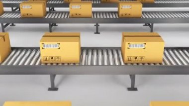 Konveyör rulo kutulara. 3D render animasyon