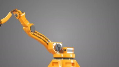 Karton kutuları kümesi ve özel taşıma robot ve mekanik kol için ambalaj, kullanarak Hidrolik makine üzerinde beyaz illüstrasyon izole