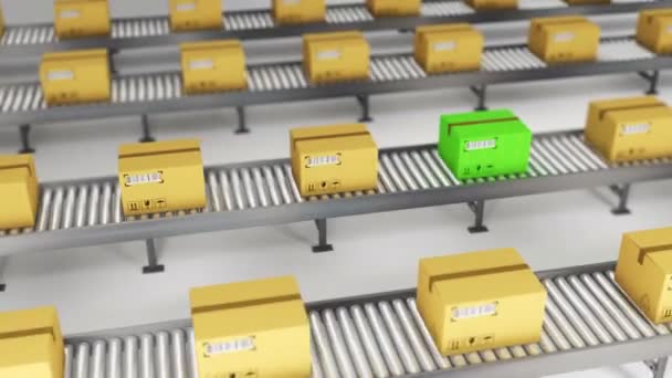 Boxes on conveyor roller. 3D Rendering — Stock Video