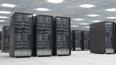 Sunucu odası Merkezi alışverişi cyber veriler ve bağlantıları 3d render