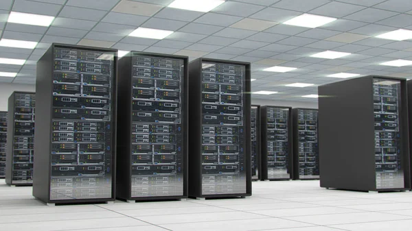 Server Room Center Austausch von Cyber-Daten und -Verbindungen 3D-Rendering — Stockfoto