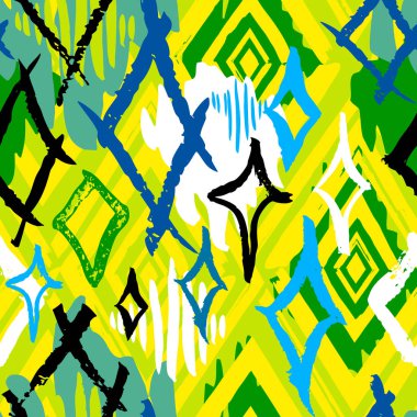 Etnik egzotik batik tropikal seamless modeli. Soyut coroful yaz saati dekorasyon, kolaj tropikal hurma kupa çiçek fırça konturu süsleme bırakır. Çizilmiş vektör çizimler el.