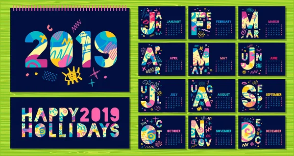 Plantilla de calendario mensual 2019 — Archivo Imágenes Vectoriales