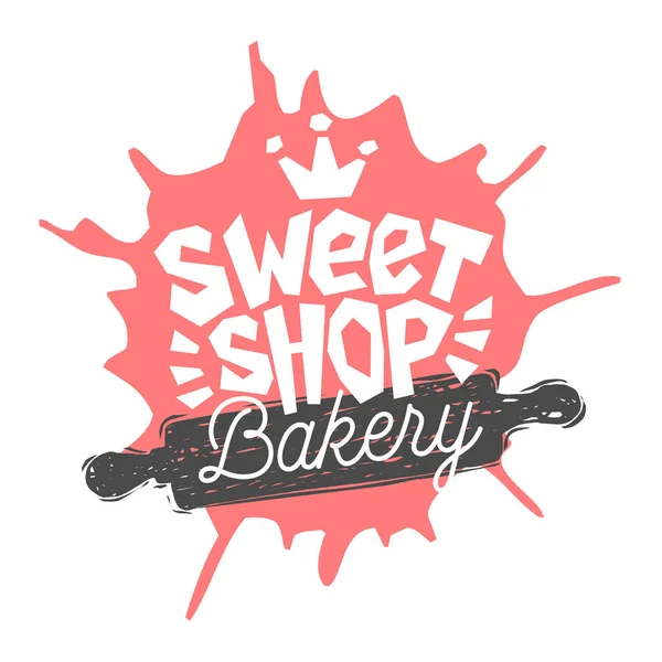 Snoepwinkel bakkerij logo embleem labelontwerp. Het beste recept, chef-kok hoed, roze, kroon. Hand getekende vectorillustratie. — Stockvector