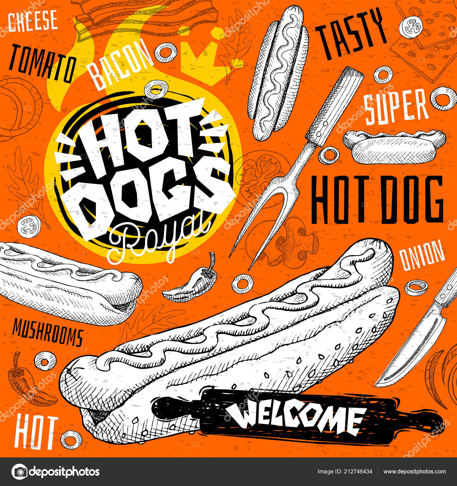 Hot dog cafe restaurant menu. Vector sub sandwiches fast food Pertaining To Hot Dog Flyer Template