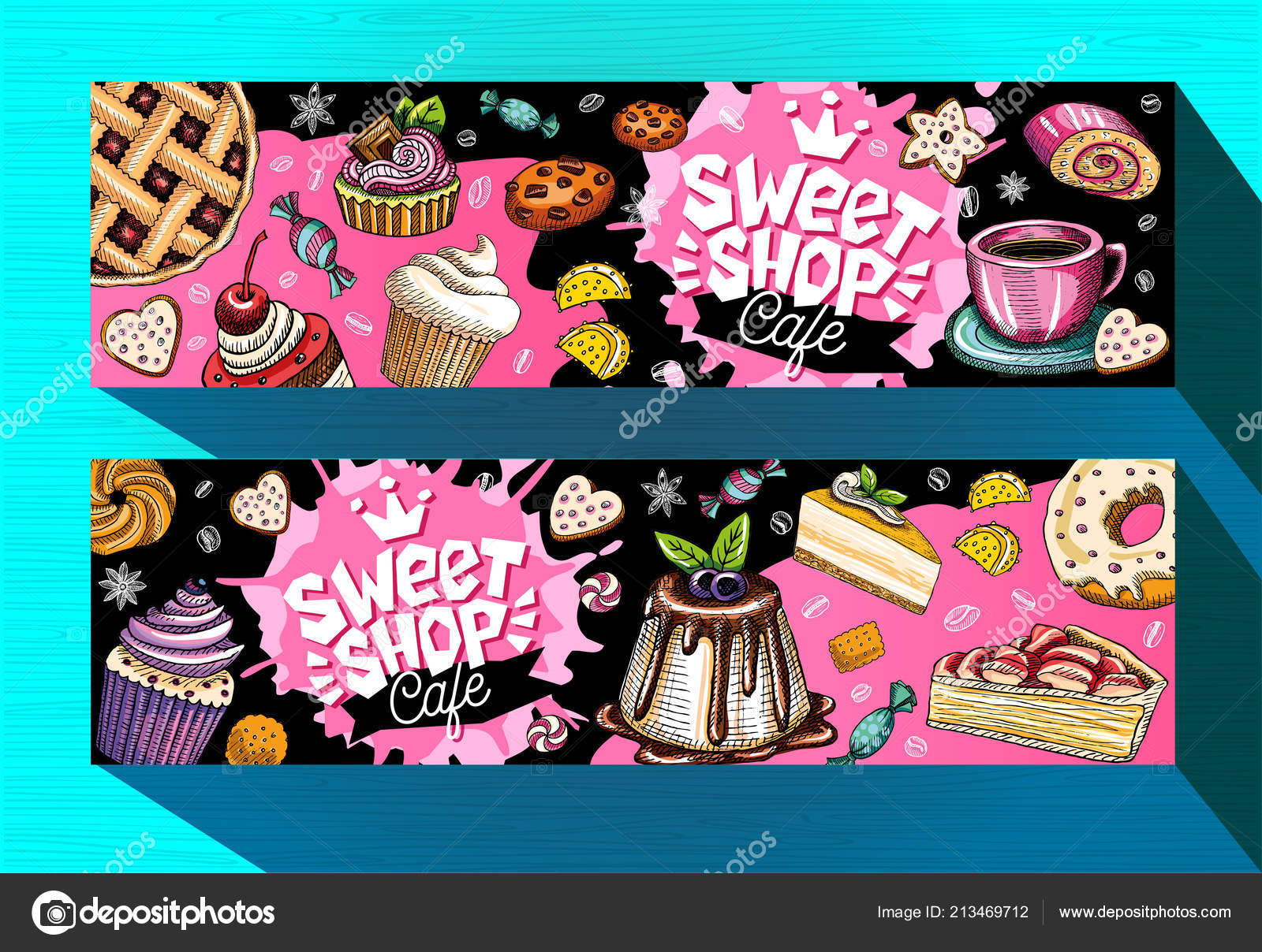 Sweet shop cafe banners template. Colorful sweets labels, emblem Regarding Sweet Labels Template