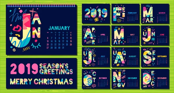 Щомісячний шаблон календаря 2019 — стоковий вектор