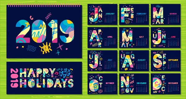 Modèle de calendrier mensuel 2019 — Image vectorielle