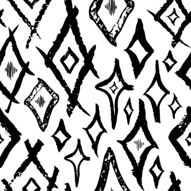 Sorunsuz vektör Fırça kontur deseni. Siyah ve beyaz basit geometrik dalgalı çizgiler arka plan tasarlamak. Çizilmiş vektör çizim el