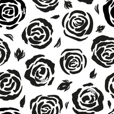 Sorunsuz vektör Fırça kontur deseni. Siyah ve beyaz basit geometrik dalgalı çizgiler arka plan tasarlamak. Çizilmiş vektör çizim el