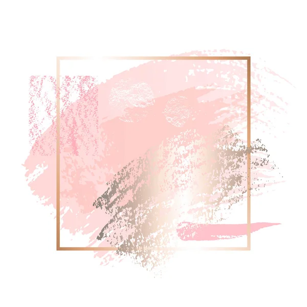 Gouden roze kunst frames. Moderne kaart ontwerp penseelstreek, lijnen, punten, goud, premie brochure, flyer, uitnodiging sjabloon. Schoonheid identiteit elegante stijl. Hand getekende vector. — Stockvector