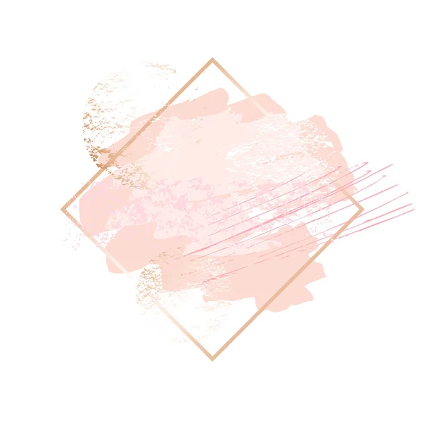 Golden pink art frames. Modern card design, brush stroke, lines, points, gold, premium brochure, flyer, invitation template. Beauty identity elegant style. Hand drawn vector. — Stock Vector