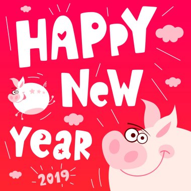 Favori domuz yüz, gülümseme, burun, kalp, domuzcuk, pembe. Asya sembolü maskot yıl, domuz vektör tasarım Çin yeni yılı 2019. Çizilmiş vektör çizim el.