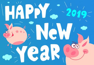 Sevimli domuzcuk uçuş, komik, gülümseme, burun, kalp, domuzcuk, pembe. Asya sembolü maskot yıl, domuz vektör tasarım Çin yeni yılı 2019. Çizilmiş vektör çizim el.