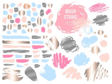 Kontur spot altın pembe blog ayarlayın. Fırça, kalem, marker, tebeşir, fırça darbesi, çizgiler, noktalar, altın. Vektör sıkıntılı grunge modern dokulu fırça darbesi. Kuru Fırça