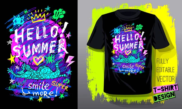 Bonjour Summer Modèle Shirt Mode Conception Shirt Mode Lumineux Été — Image vectorielle