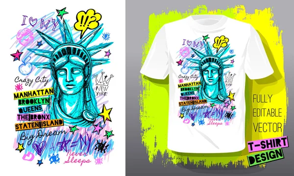 Modny szablon t-shirt, moda t shirt design, jasne, letnie, fajny napis slogan. Kolor znacznika, atrament, ołówek, pióra Doodle szkic stylu. Ręka wektor ilustracja. — Wektor stockowy