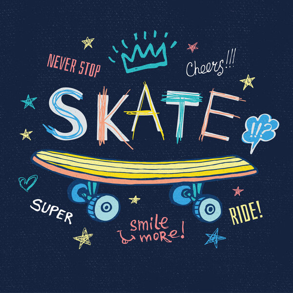 Девчонки, катайтесь, катайтесь на скейтборде в стиле скейт-данса, придумывайте лозунги для плакатов дизайна футболок. Векторная иллюстрация
.