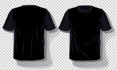 Siyah T-shirt şablon kümesi izole, şeffaf arka plan çizilmiş tee shirt el. Boş vektör mockup reklam şablonu. Kavram grafik baskı elemanı.