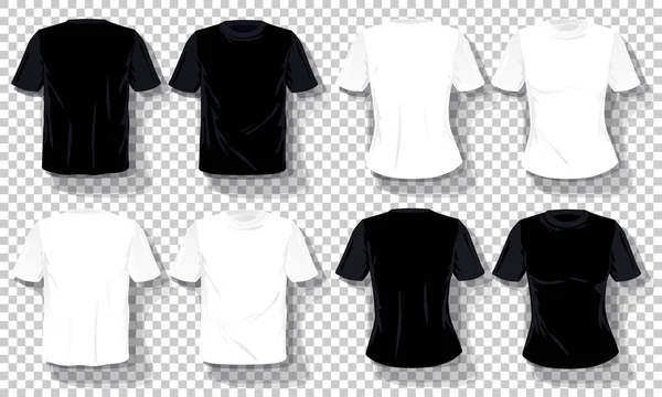 黒白い t シャツ テンプレート セットの分離、手描き t シャツ透明な背景。ブランクのベクトルのモックアップ広告テンプレート。コンセプト グラフィック印刷要素. — ストックベクタ