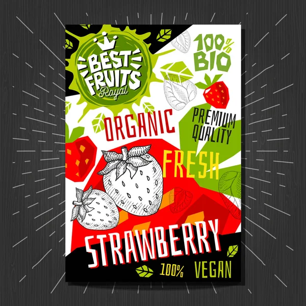 Наклейки на харчові етикетки встановлюють барвистий стиль ескізу фрукти, спеції дизайн упаковки овочів. Полуниця, ягоди, ягоди. Органічні, свіжі, біологічні, екологічні. Рука намальована Векторні ілюстрації . — стоковий вектор