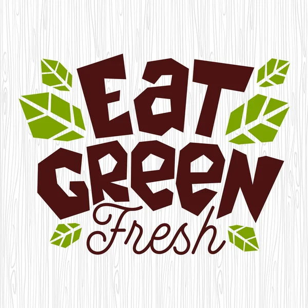 Eet groene natuurvoeding logo gezonde embleem bladeren groene natuurlijke verse ingrediënten stempel pictogram geïsoleerd wit textuur achtergrond vectorillustratie — Stockvector