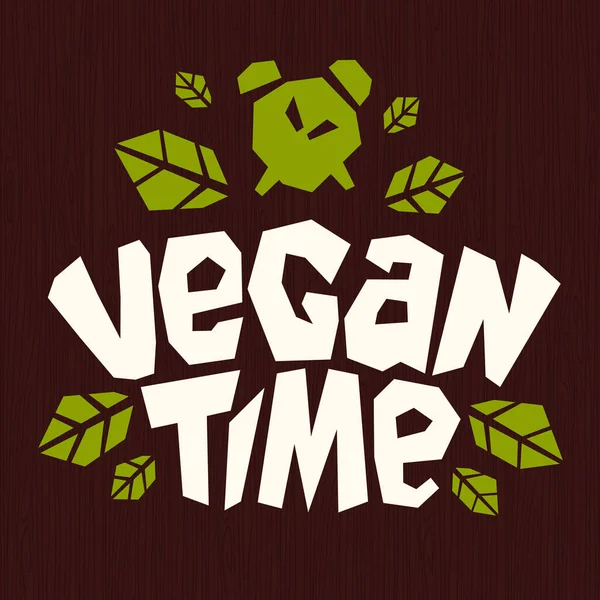 Vegán idő logó egészséges jelvény zöld természetes bioélelmiszerek Hozzávalók bélyeg ikon elszigetelt fehér textúra háttér vektor illusztráció — Stock Vector