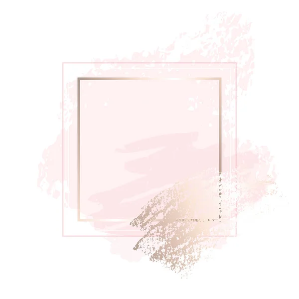 Gouden roze kunst frames. Moderne kaart ontwerp penseelstreek, lijnen, punten, goud, premie brochure, flyer, uitnodiging sjabloon. Schoonheid identiteit elegante stijl. Hand getekende vector. — Stockvector