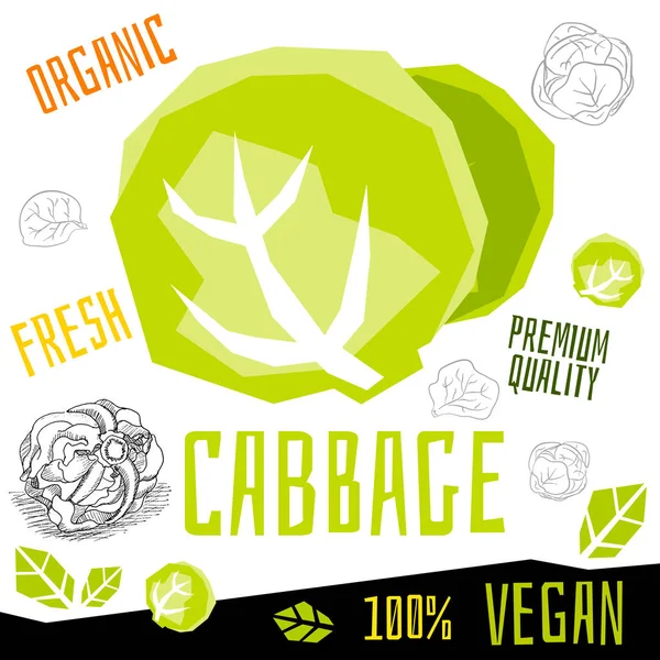 Col icono etiqueta fresca vegetal orgánico, verduras nueces hierbas especias condimento color gráfico diseño comida vegana. ilustraciones vectoriales dibujadas a mano . — Vector de stock