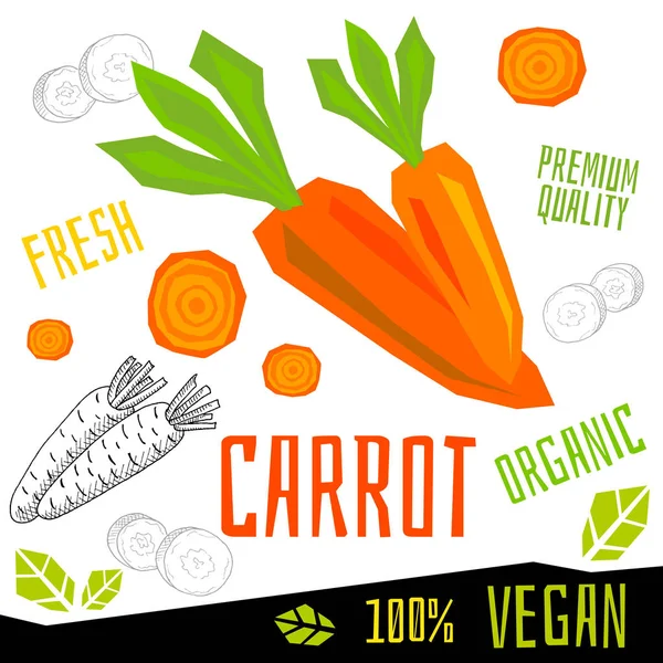 Etichetta icona della carota verdura biologica fresca, verdure noci erbe spezie condimento colore grafica design vegan food. Illustrazioni vettoriali disegnate a mano . — Vettoriale Stock