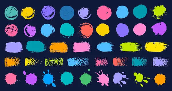 Abstrait coloré coups de pinceau mis éclaboussures collection couleur goutte tache peinture tache . — Image vectorielle