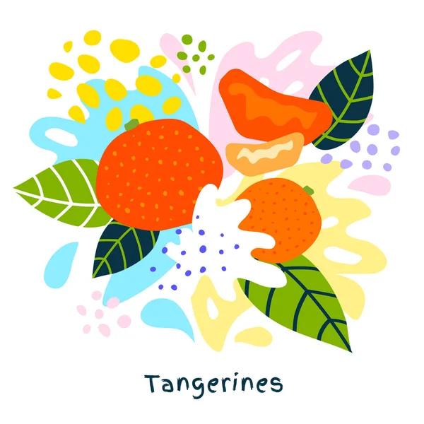 Tangerina fresca tropical citrinos exóticos suco respingo comida orgânica suculento salpicos tangerinas em fundo abstrato — Vetor de Stock