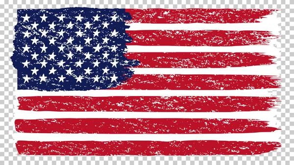 Drapeau national américain, fond transparent. Coup de pinceau grunge drapeau sale des États-Unis . — Image vectorielle