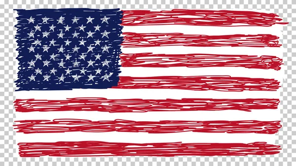 Drapeau national américain, fond transparent. Coup de pinceau grunge drapeau sale des États-Unis . — Image vectorielle