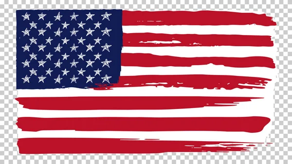 Drapeau national américain, fond transparent. Coup de pinceau grunge drapeau sale des États-Unis . — Image vectorielle