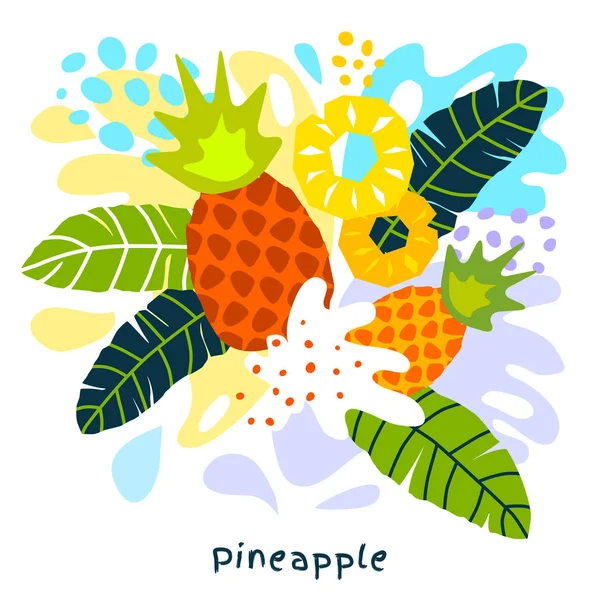 Frische Ananas tropische exotische Zitrusfrüchte Saft Spritzer Bio-Lebensmittel saftige Splatter-Ananas auf abstraktem Hintergrund — Stockvektor