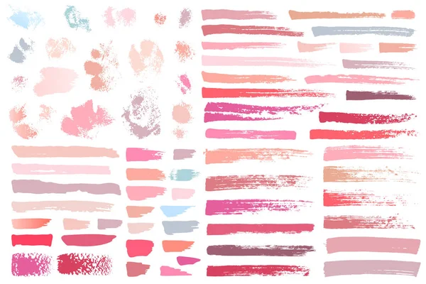 Swatches coups de maquillage. Set beauté cosmétique nude taches de pinceau frottis maquillage lignes collection rouge à lèvres échantillons texture isolée sur la texture de la ligne de peinture blanche. Illustration vectorielle dessinée main . — Image vectorielle