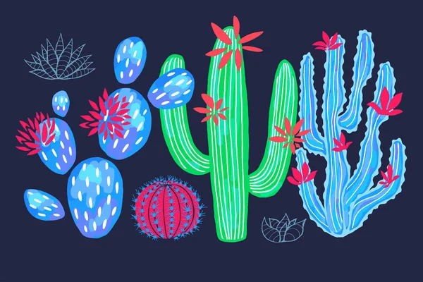 Cactus suculentas flores selvagens conjunto coloridas aquarela rosa coleções. Houseplant belo conjunto no fundo branco. Ilustração vetorial desenhada à mão . —  Vetores de Stock