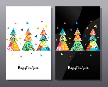Noel tebrik kartı etiketleri, yeni yıl, mutlu noel ağacı süslemeleri. Mevsimler dekorasyon desen arka plan, ambalaj, kapak, afiş.