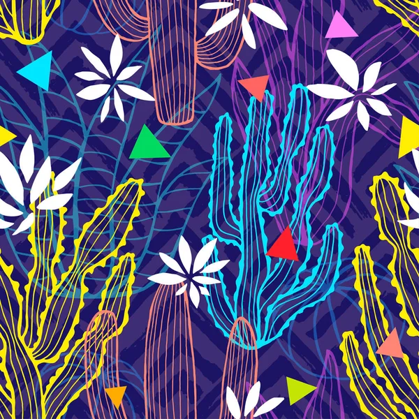 Cactos suculentas flores padrão sem costura selvagens coloridas aquarela coleções brilhantes. Cacti bela moda padrão de tecido de moda . —  Vetores de Stock